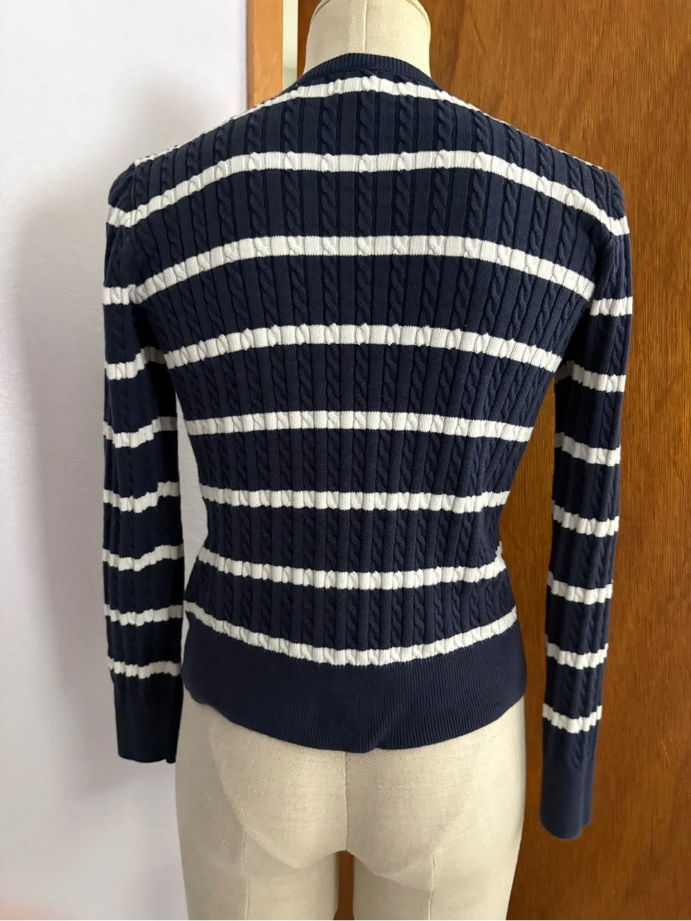POLO RALPH LAUREN Girls sz XL 14-16 Cable Knit Cardigan Navy Blue White Striped - Picture 9 of 10